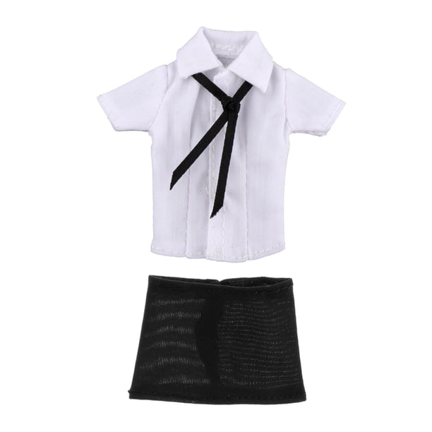 Ropa para figuras femeninas en miniatura, falda corta, camisa con , ropa para figuras de acción, para de muñecas femeninas de 6 pulgadas, 1/12 Camisa blanca