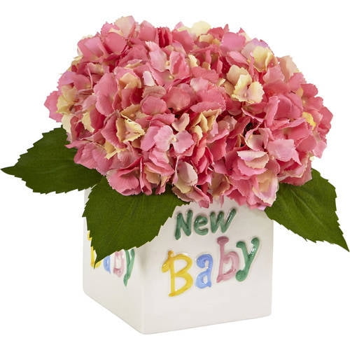 Nearly Natural Hydrangea in New Baby Ceramic