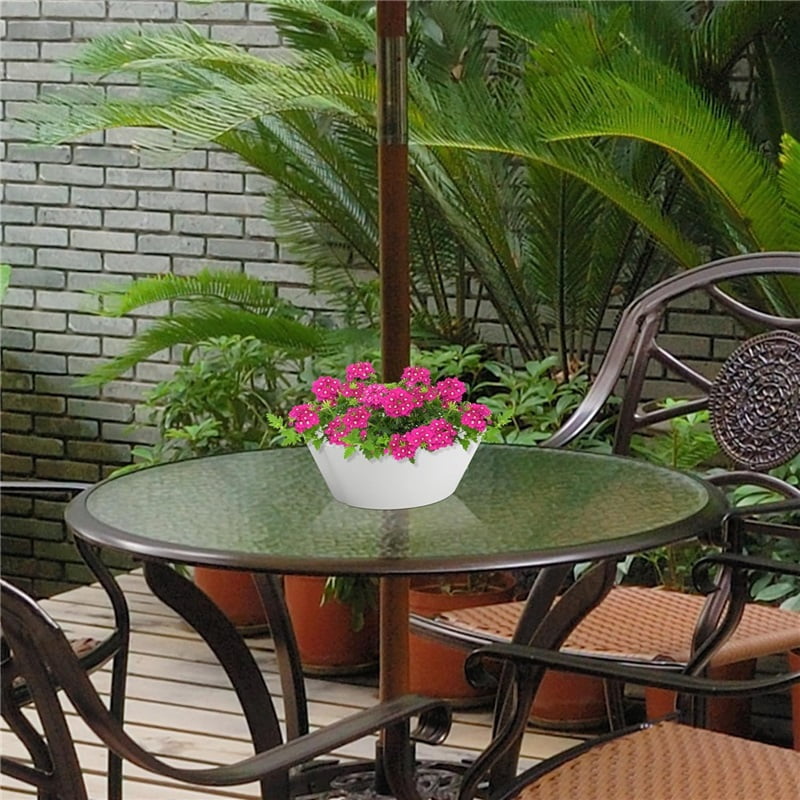 EBaokuup Umbrella Planter-Patio Table Flower Pot with Umbrella Hole-White Half-Circle Planter Pots for Indoor Outdoor Patio Table Garden Home Plants