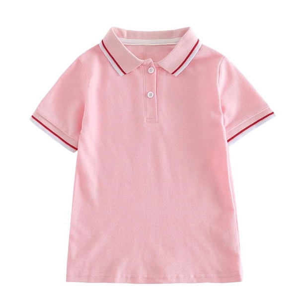 Odeerbi Camisas de Golf de Algodón de Niños y Niñas Botón de Solapa A Rayas de Color Sólido Camisas de Tenis de Manga Corta Uniforme Escolar