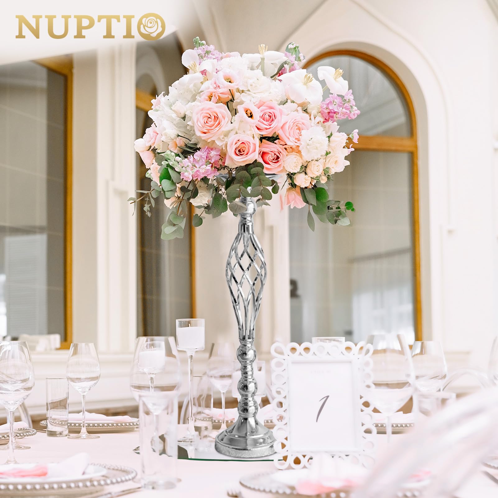 Nuptio Silver Tall Flower Centerpiece Stands, Set of 10 photo 4