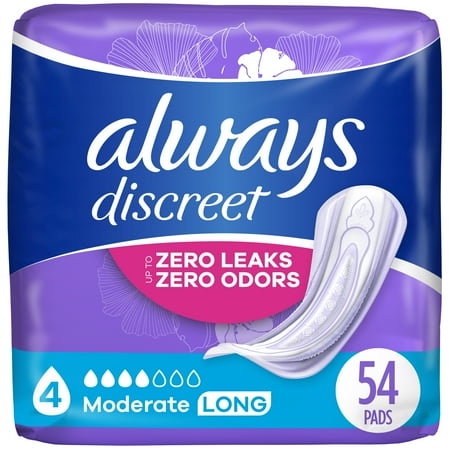 UPC 037000887072 product image for Always Discreet Incontinence Pads for Women  Moderate Long  54 Count | upcitemdb.com