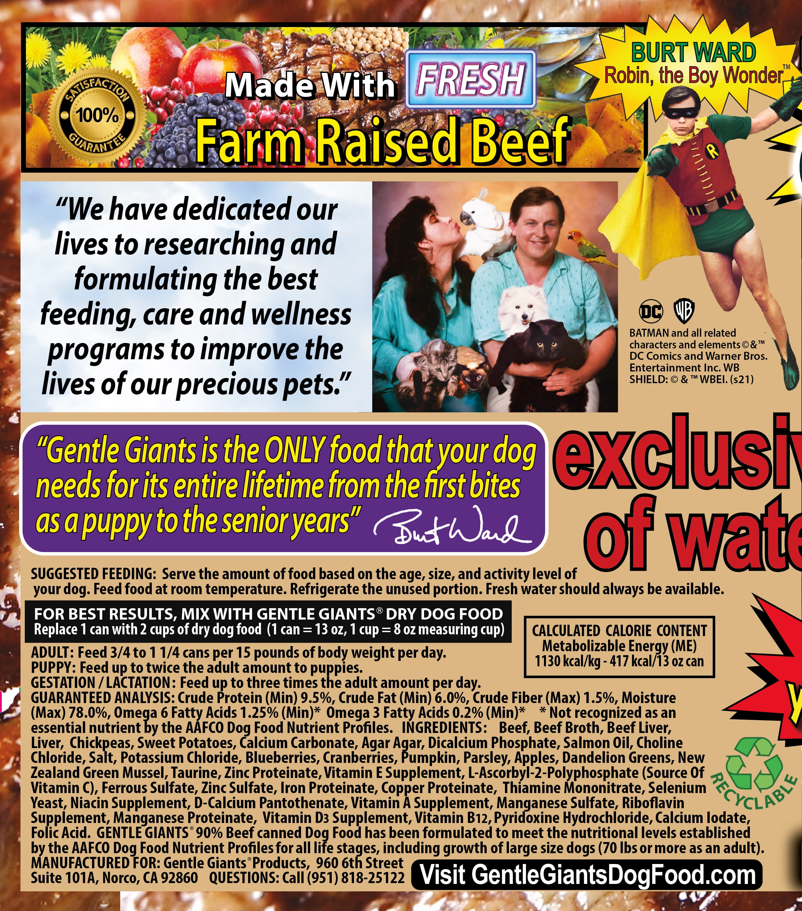 (12 Pack) Gentle Giants Canine Nutrition 90% Beef Grain-Free Wet Dog Food, 13 oz