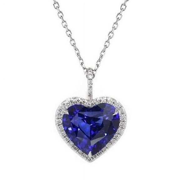 14 Ct Simulated Blue Sapphire Pendant Necklace 14K White Gold Plated Free Chain
