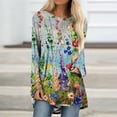 thumbnail image 2 of IROINID Liquidation T-Shirts à Manches Longues pour Femmes, Col Rond Aguichant, Hauts Amples Imprimés, Blouse, Bleu Ciel, 2 of 5