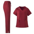 thumbnail image 4 of justHIGH Scrub Sets for Women Modern Short Sleeve V-neck Top & Drawstring Straight Leg Jogger Pants Medical Nursing Uniforms Wine,L, 4 of 6