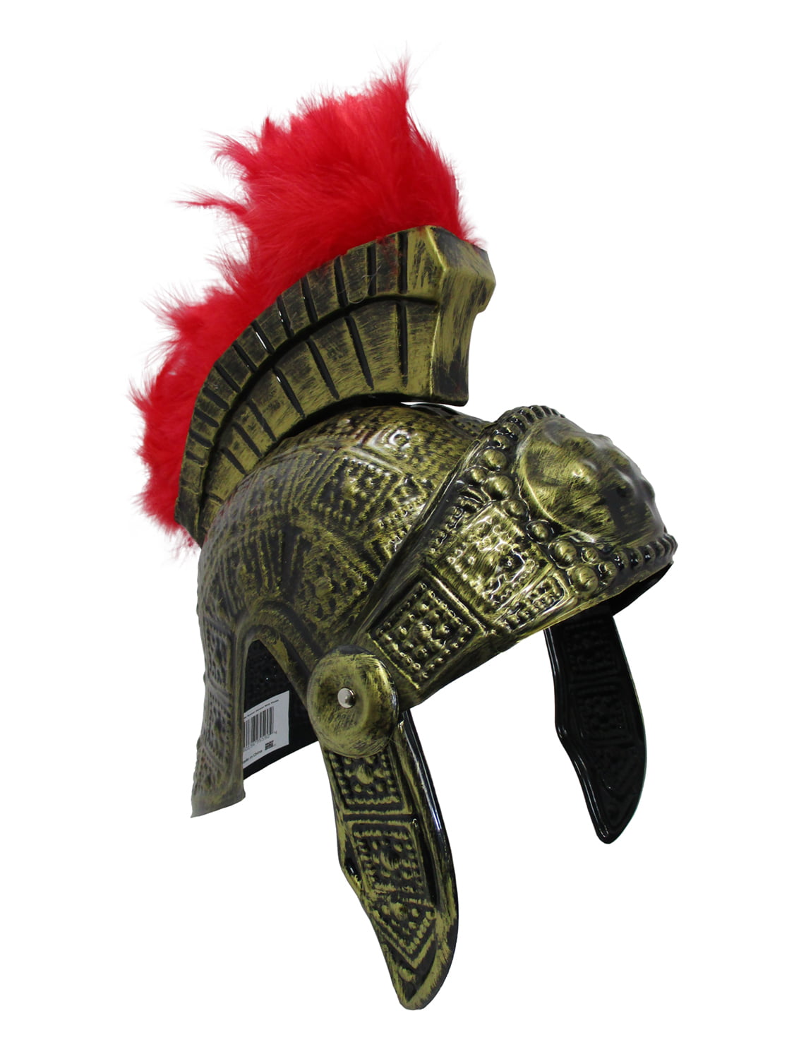 Gold Roman Helmet Spartan Greek With Red Feathers Armor Gladiator Adult Costume 