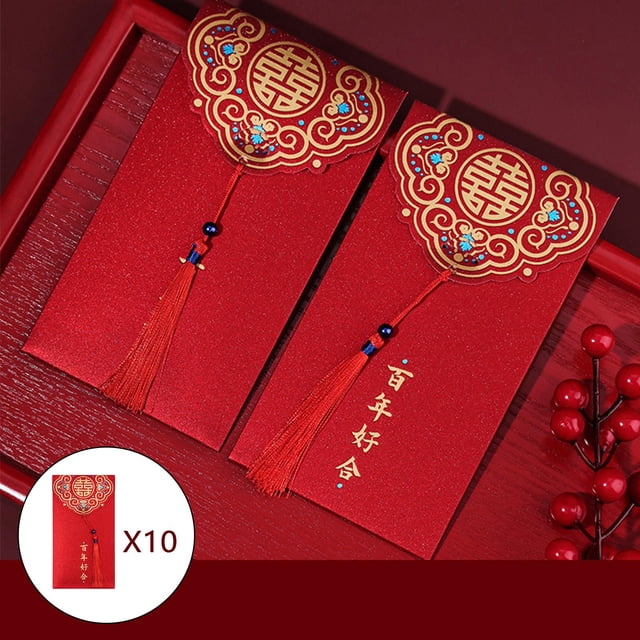 10 sobres rojos para el festival de primavera, bolsa roja de bolsillo rojo Hong Bao, sobre para efectivo para el festival de primavera, cumpleaños, bo Reuniendo para siempre Macarena Sobres rojos chinos
