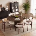 thumbnail image 5 of AFO 3 Pieces Extendable Dining Table Set for 2, 47″- 63″ Round to Oval Wood Kitchen Table with 2 Upholstered Chairs, Space-Saving Drop Leaf Kitchen Table for Small Spaces, Walnut, 5 of 13