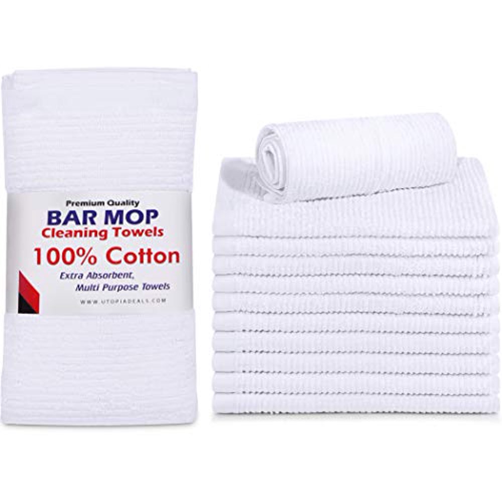 Utopia Towels Ribbed Bar Mop Towels,16 x 19 Inches, 100 Cotton Super