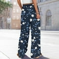 thumbnail image 5 of WTOBBY Women's Floral Print Adjustable Tie Waist Wide Leg Casual Pants with Stretch Belt, Functional Pockets and Comfortable Fit for Garden Parties and Weekend Relaxation,Navy S, 5 of 6
