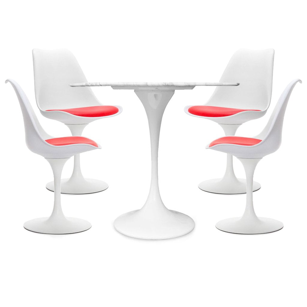 Tulip Dining Set 32" Marble Top Table & 4 Chairs by Modholic
