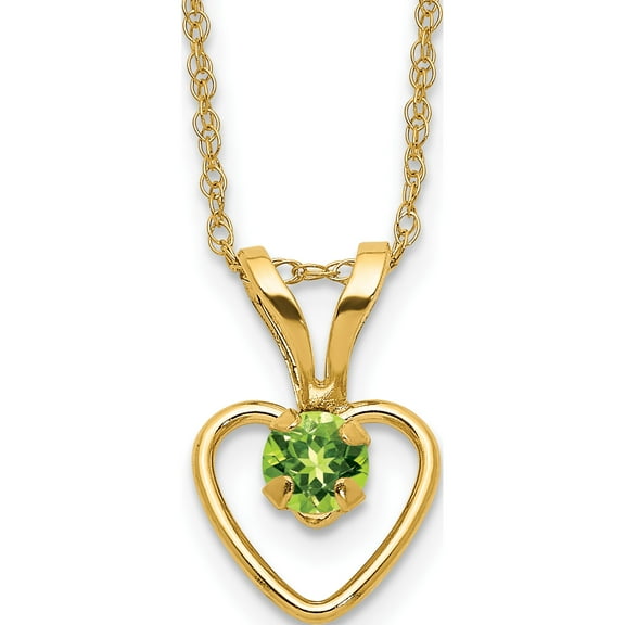 10K Yellow Gold Madi K 3Mm Peridot Heart Birthstone Necklace(Length 15) - Jbsp