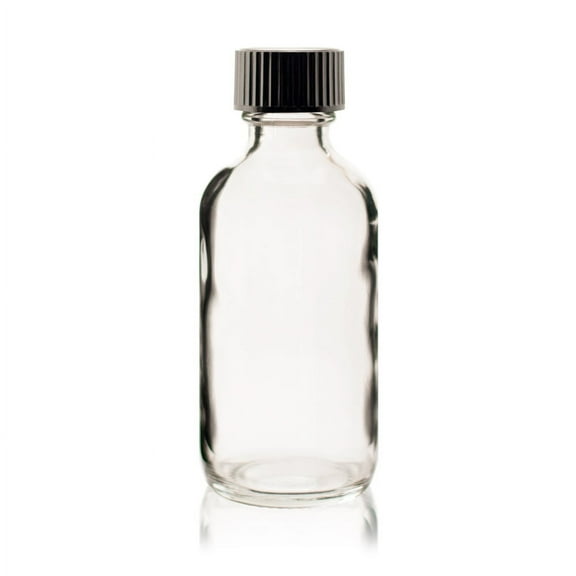 2 oz CLEAR Boston Round Glass Bottle - w/ Poly Seal Cone Cap - pack of 6