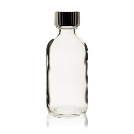 2 oz CLEAR Boston Round Glass Bottle - w/ Poly Seal Cone Cap - pack of 12
