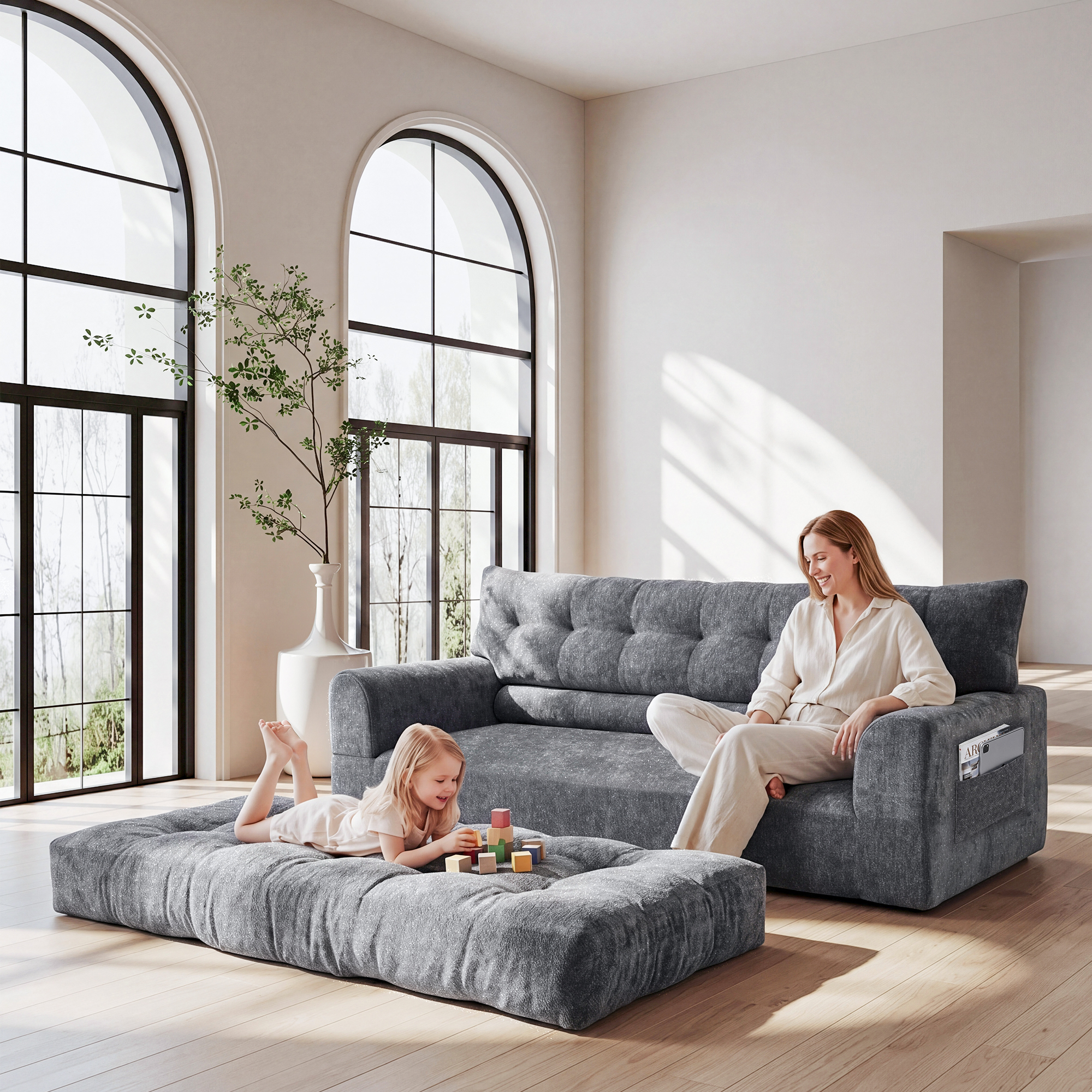 BEHOST 75.6" 3-Seater Sofa with Deep Seats, Dark Gray photo 2
