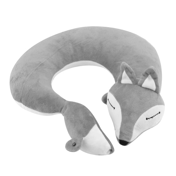 Almohada de viaje para el cuello con forma de zorro, almohada de salud en forma de U de aire suave (zorro gris)