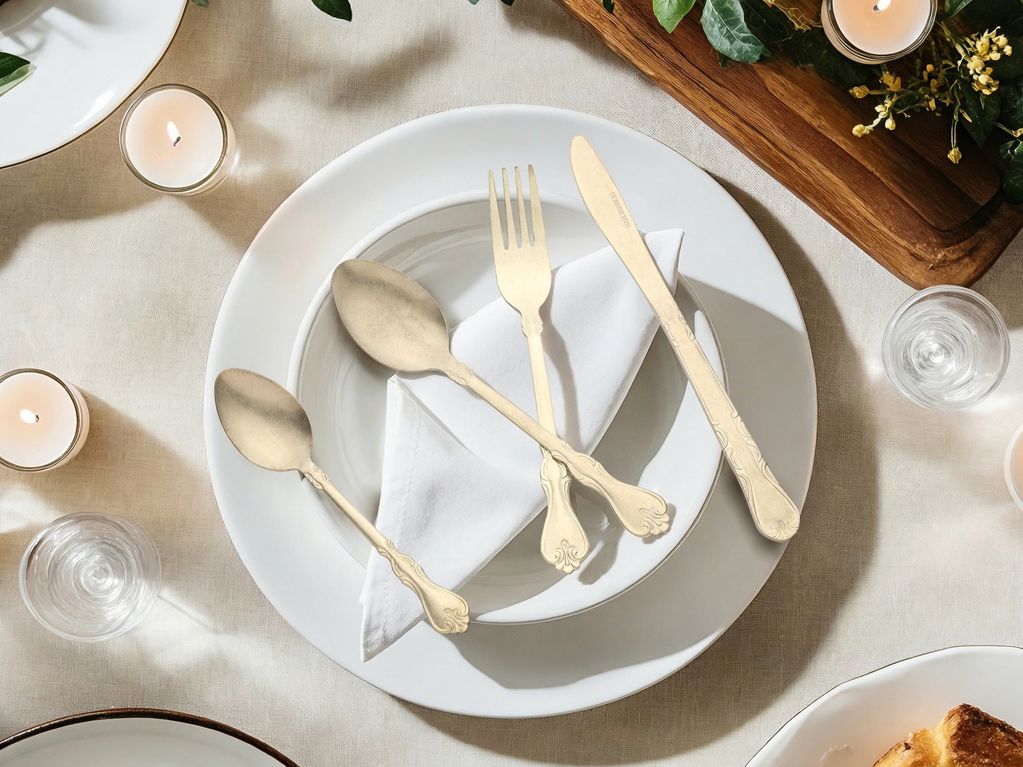 Unique Bargains Durable and Elegant Stainless Steel Silverware Set Champagne 4pcs