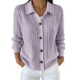 thumbnail image 2 of Womens Button Up Cardigan Sweaters Chunky Knit Long Sleeve Lapel Collared Tops Fall Winter Fashion Soft Warm Clothes Outfits Daily Travel Wear, 2 of 5
