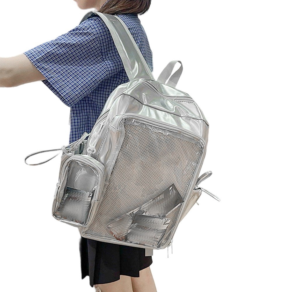 Yvsxxv Clear Ita Backpack, Transparent Pin Display Rucksack, Silver