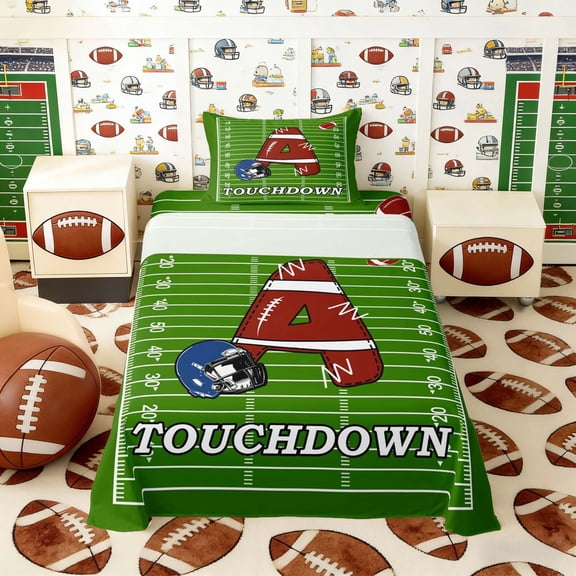 Erosebridal Football Letter A Touchdown Twin Sheet Sets, Sport Bedding for Men and Boys, 3-Piece, 1 Flat Sheet, 1 Fitted Sheet and 1 Pillowcase
