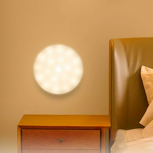 Aplique Led de Pared con Botón, Lámpara de Noche Circular con Temporizador y Control Remoto, Anillo de Luz Suave de 360° para Dormitorio, Pasillo, Uso Doméstico, Abs Blanco, Funciona con Pilas.