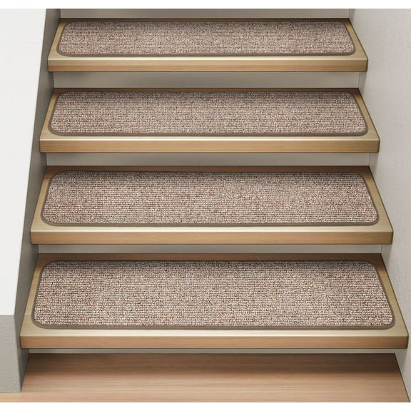 Set of 12 Attachable Indoor Carpet Stair Treads - Pebble Beige - 8 In. X 23.5 In. - Several Other Sizes to Choose From