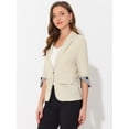 thumbnail image 3 of Blazer de trabajo de manga 3/4 con cuello de solapa con muescas para mujer Beige XS, 3 of 6