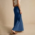 thumbnail image 6 of Cotton Linen Skirts for Women Maxi Length Summer Skirts Drawstring Low Rise A-Line Casual Loose Flowy Long Beach Skirt Dark Blue XL, 6 of 6