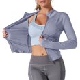 thumbnail image 5 of BUIGTTKLOP Sun Protection Jackets for Women Long Sleeve Lightweight Zip up Yoga Jacket Cropped Slim Fitted Athletic Tops with Thumb Hole, 5 of 6