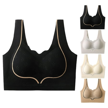 Jinhomg Womens Comfortable Wireless Bras No Underwire Push Up Bra Seamless Supportive Full Coverage Everyday Sports Bras on Sale Black XL