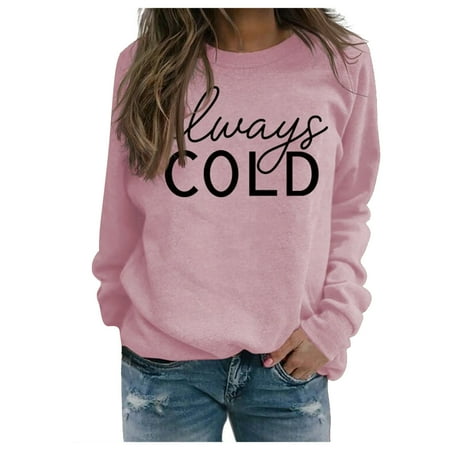 

Bospose Women O-Neck Shirt Long Sleeve Crop Top Corset Top Pink Top Women S Spring Patchwork Letter Print Casual Tee Tops Lady Pullover European And American Top Always Cold Loose Sweater L
