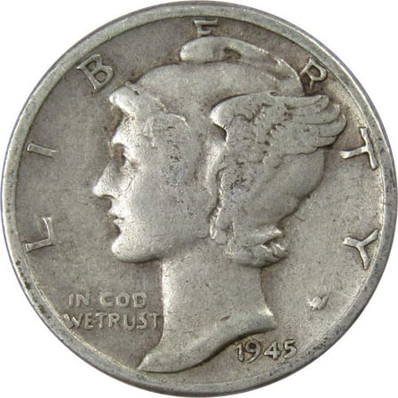 1945 Mercury Dime VG Very Good 90% Silver 10c US Coin Collectible