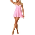 thumbnail image 2 of INSPIRE CHIC Women's Nightgown V Neck Sleeveless Lace Sleepwear Mini Length Sleepdress XL Pink, 2 of 5