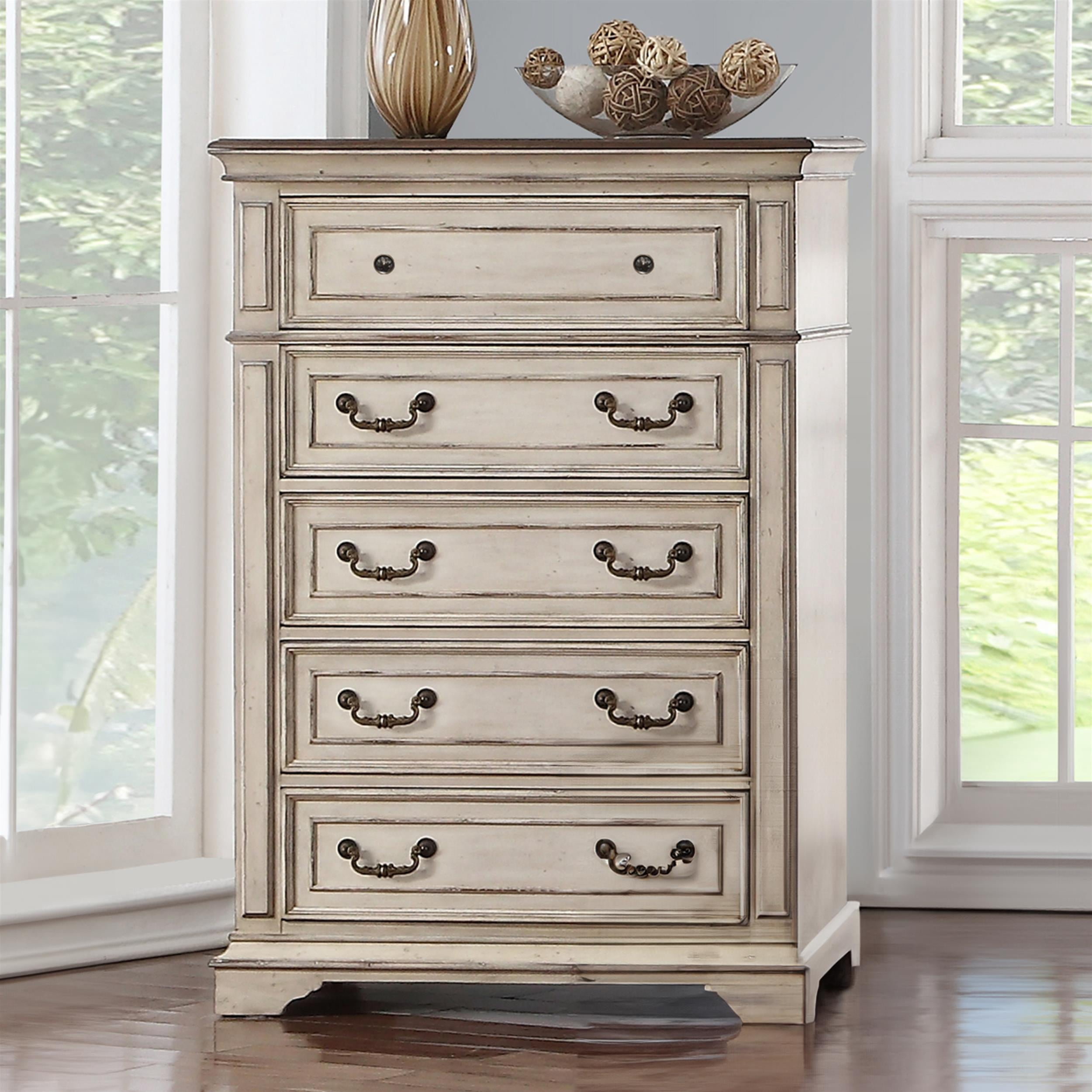 New Classic Furniture Anastasia 5-Drawer Wood Chest in Antique White