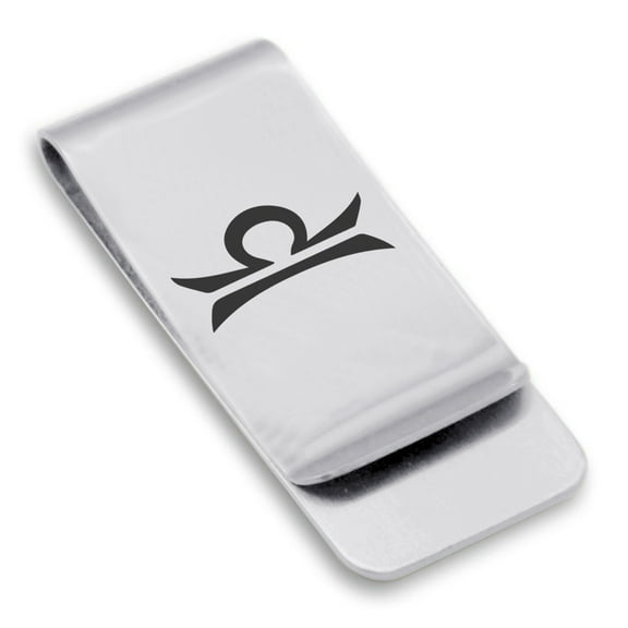 Stainless Steel Libra Zodiac Sign (Scales) Classic Slim Money Clip Credit Card Holder