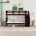 thumbnail image 3 of Bellemave Twin Over Twin Stairway Bunk Bed 2 Twin Bunk Bed with Storage Stairs Convertible 2 in 1 Bunk Bed Frame with Shelves and Guardrail, Espresso Brown, 3 of 10