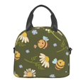 thumbnail image 3 of ZNDUO Reusable Lunch Box, Adjustable Shoulder Strap Cartoon Bees Flowers Green Pattern Lunch Bag, 3 of 8