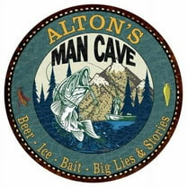 ALTON'S Man Cave Fishing 12" Round Metal Sign Garage Bar Wall Décor 200120004120