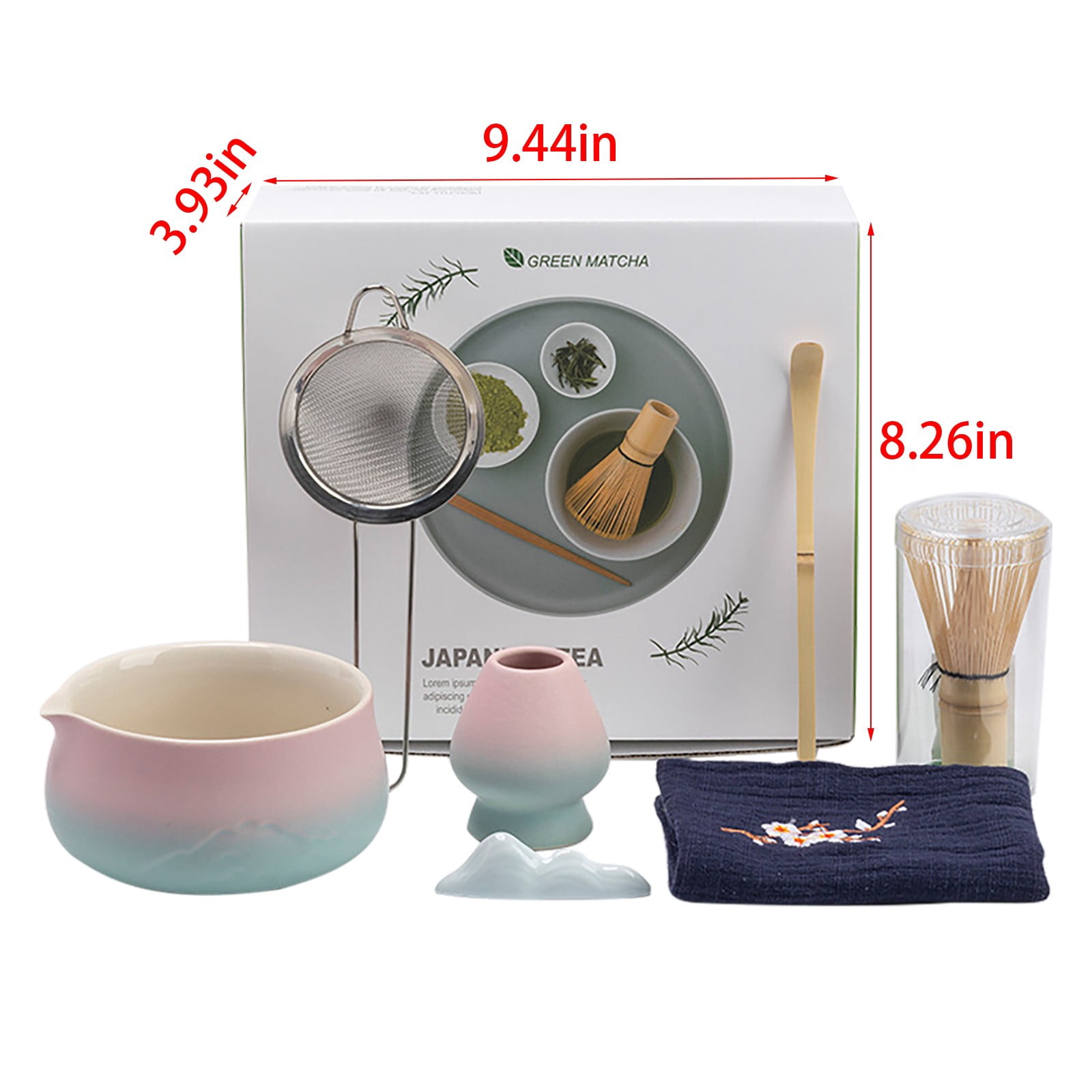 Matcha Tea Maker 7-Piece Set Clearance! Japanese 7 Piece Matcha Tea Set Standard Size Ceramic Bowl with Whisk Spoon Holder Strainer Container and Caddy for Traditional Ceremonies