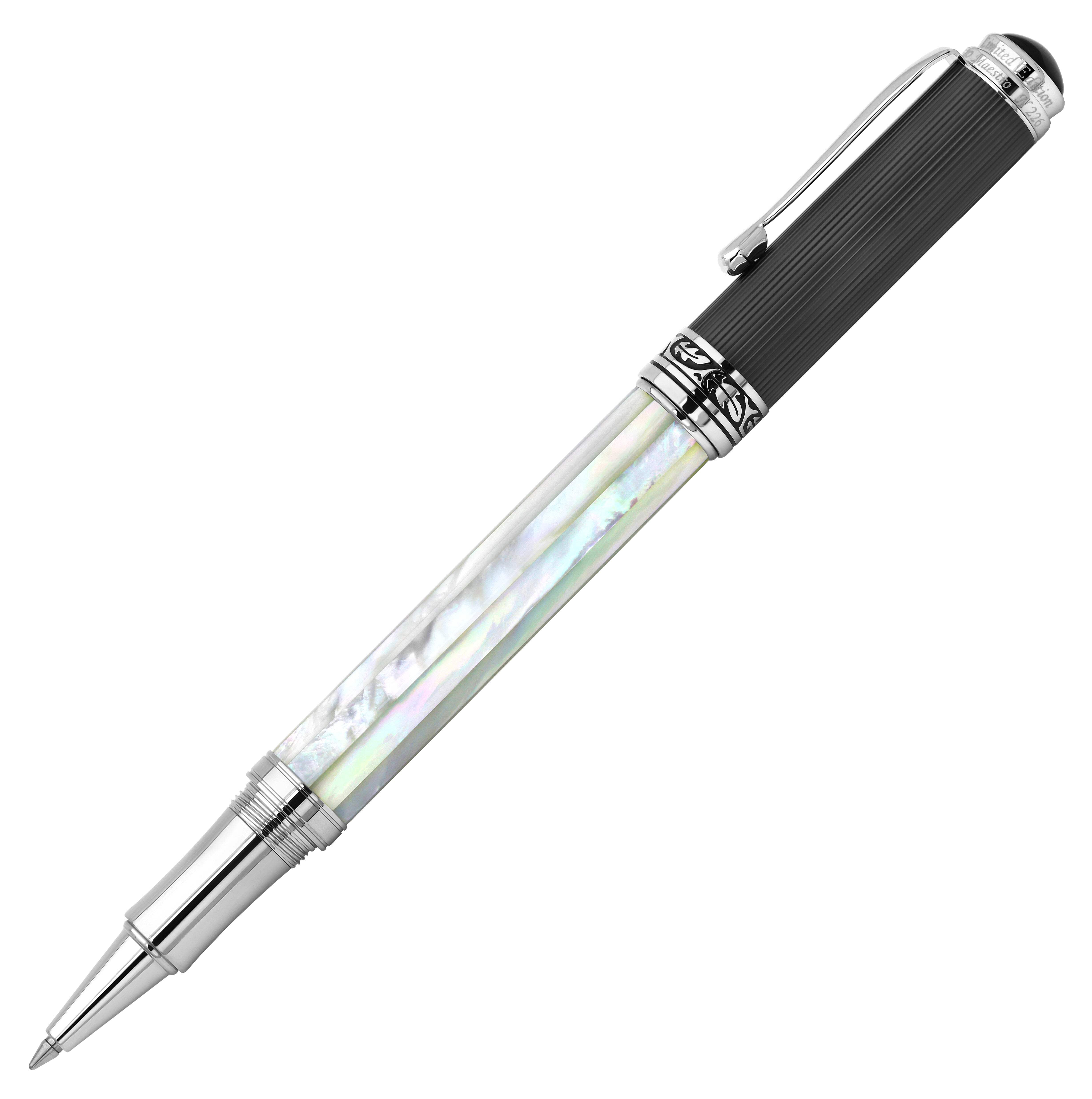 Xezo Xezo Maestro® Oceanic White Mother of Pearl Rollerball Pen - DLC (Diamond-Like Coating) PVD Cap