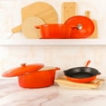 thumbnail image 2 of BergHOFF Neo 5pc Cast Iron Oval Dutch Oven Set with 10" Fry Pan, 5qt. & 8qt., Orange, 2 of 10