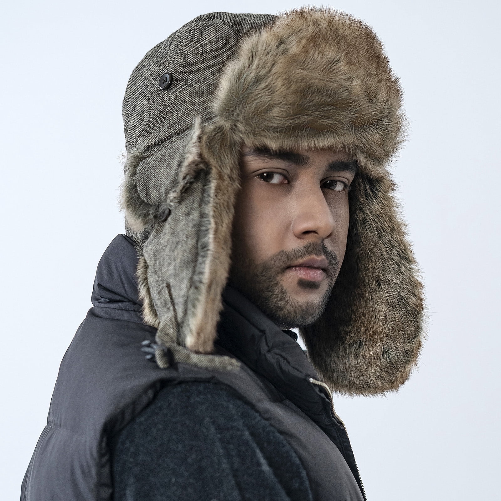 HEYANN Winter Trapper hat,Russian Ushanka Plaid Faux Fur Fuzzy for Men Women with Ear Flaps Eskimo Soviet Pilot Hat