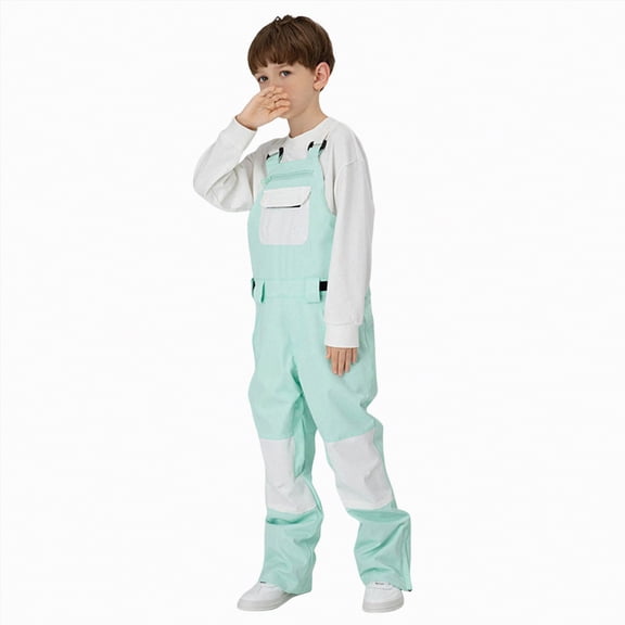 HCNTES Children's Adjustable Strap Snowsuit Kids Insulated Bib Overalls for Winter Skiing Outdoor Adventures(A01-Mint Green,6-7 Years)