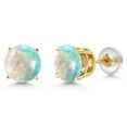 thumbnail image 3 of Gem Stone King 14K Yellow Gold White Simulated Opal Stud Earrings for Women Men (0.60 Ct Round Cabochon 6MM), 3 of 6