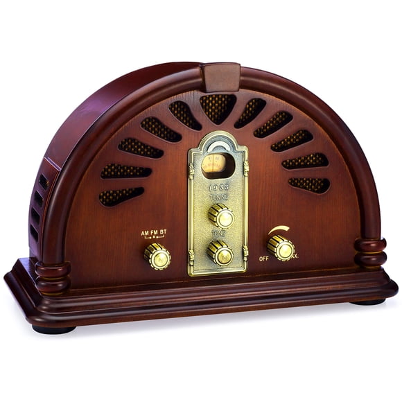 ClearClick Classic Vintage Retro Style AM/FM Radio with Bluetooth - Handmade Wooden Exterior Dark Brown
