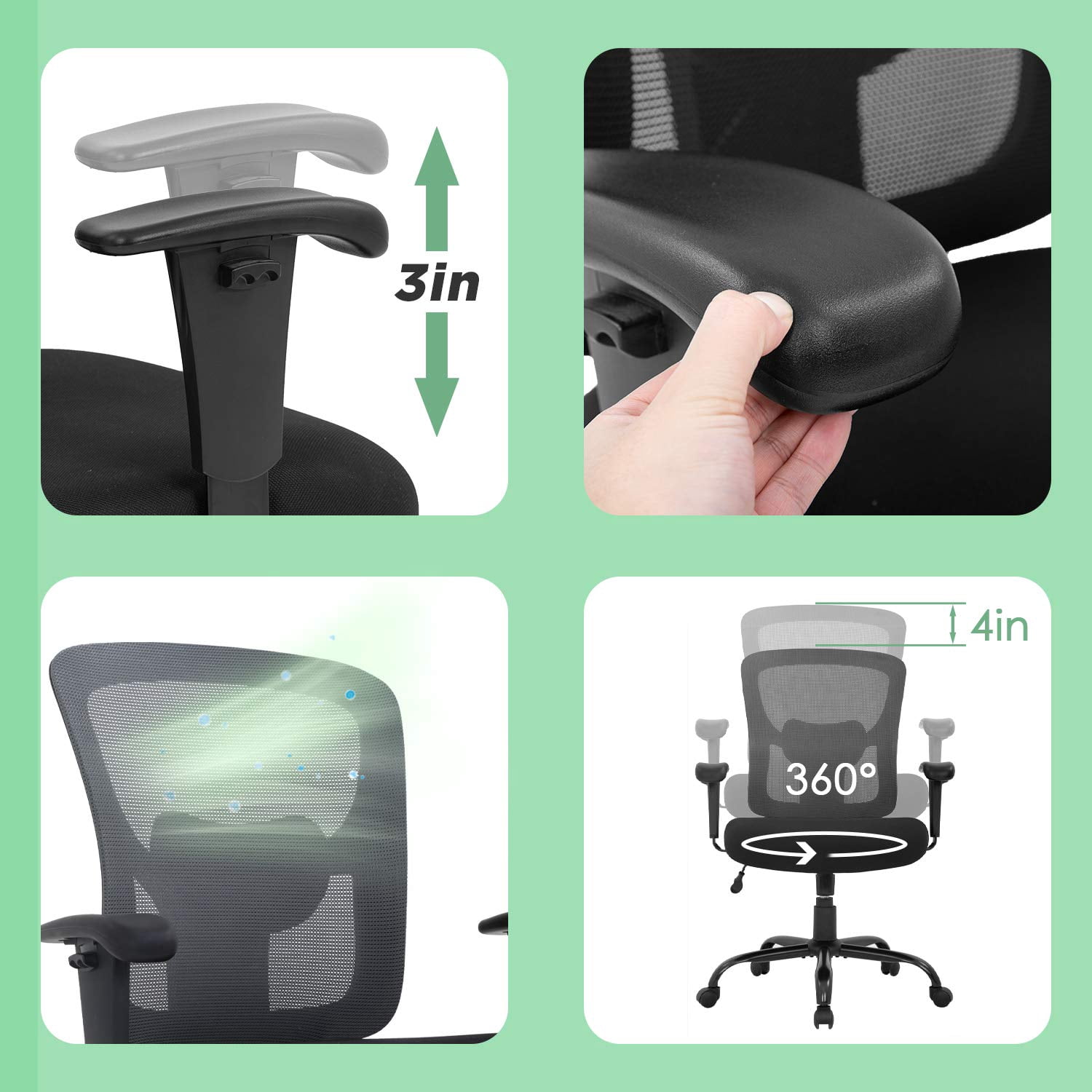 BORGEBY Big and Tall Office Chair Heavy Duty 400LBS Computer Desk Chair with Lumbar Support Ergonomic High Back Task Rolling Swivel Mesh Chair for adult,Grey