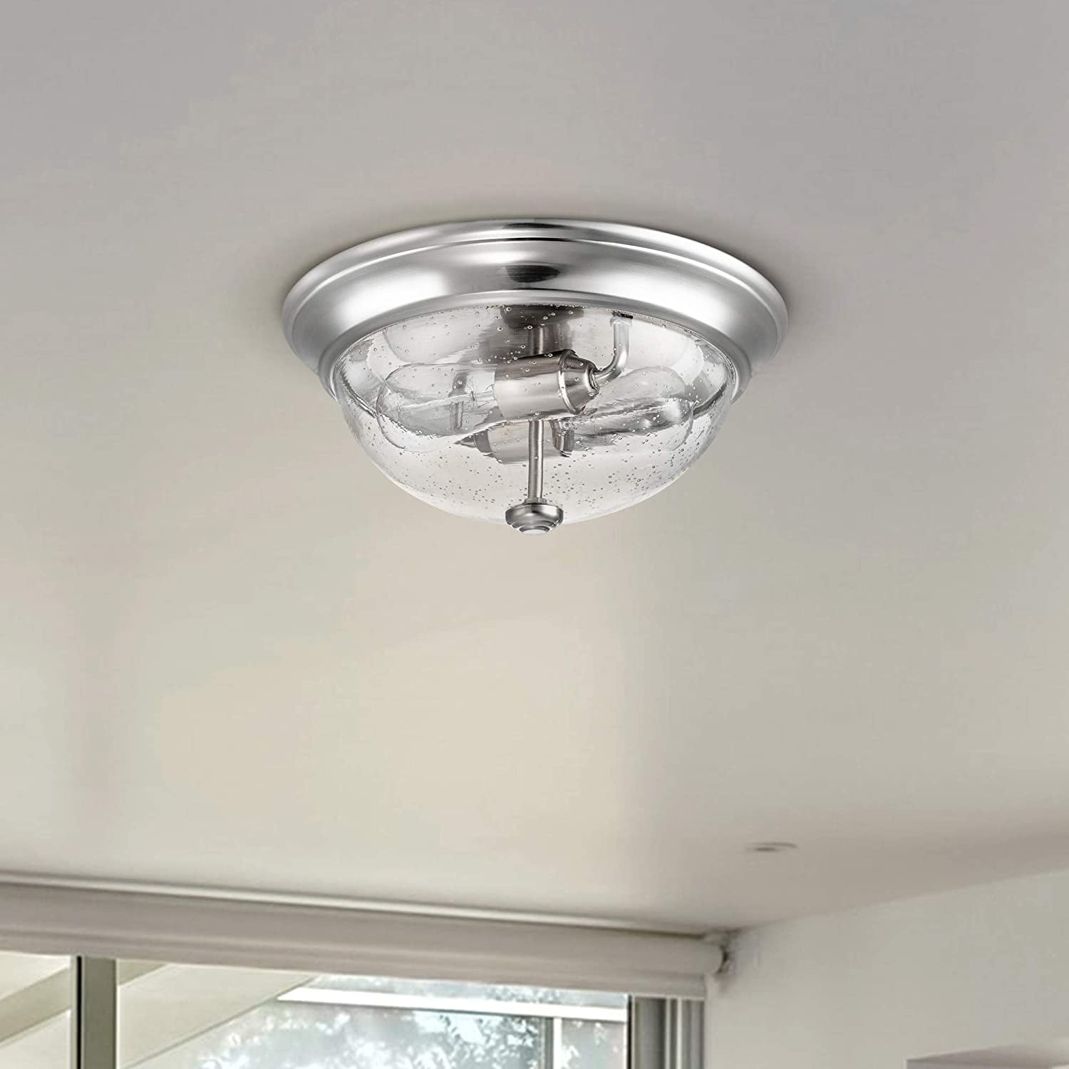 Prominence Home 13” Flush Mount Seeded Bowl Ceiling Light, Madalyn, 51382-31, Nickel