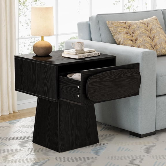 Tribesigns Modern Side Table with Drawer for Living Room & Bedroom, Oval Handle, Easy Assembly