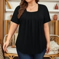 thumbnail image 2 of Plus Size Tops for Women Short Sleeve Square Neck Summer Loose Fit Tunic Top for Leggings Black XXL, 2 of 5